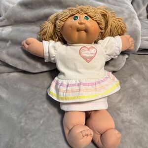 1985 Cabbage Patch Kids Doll Coleco Blonde Pigtails Green Eyes 17D Vintage‎ 16"